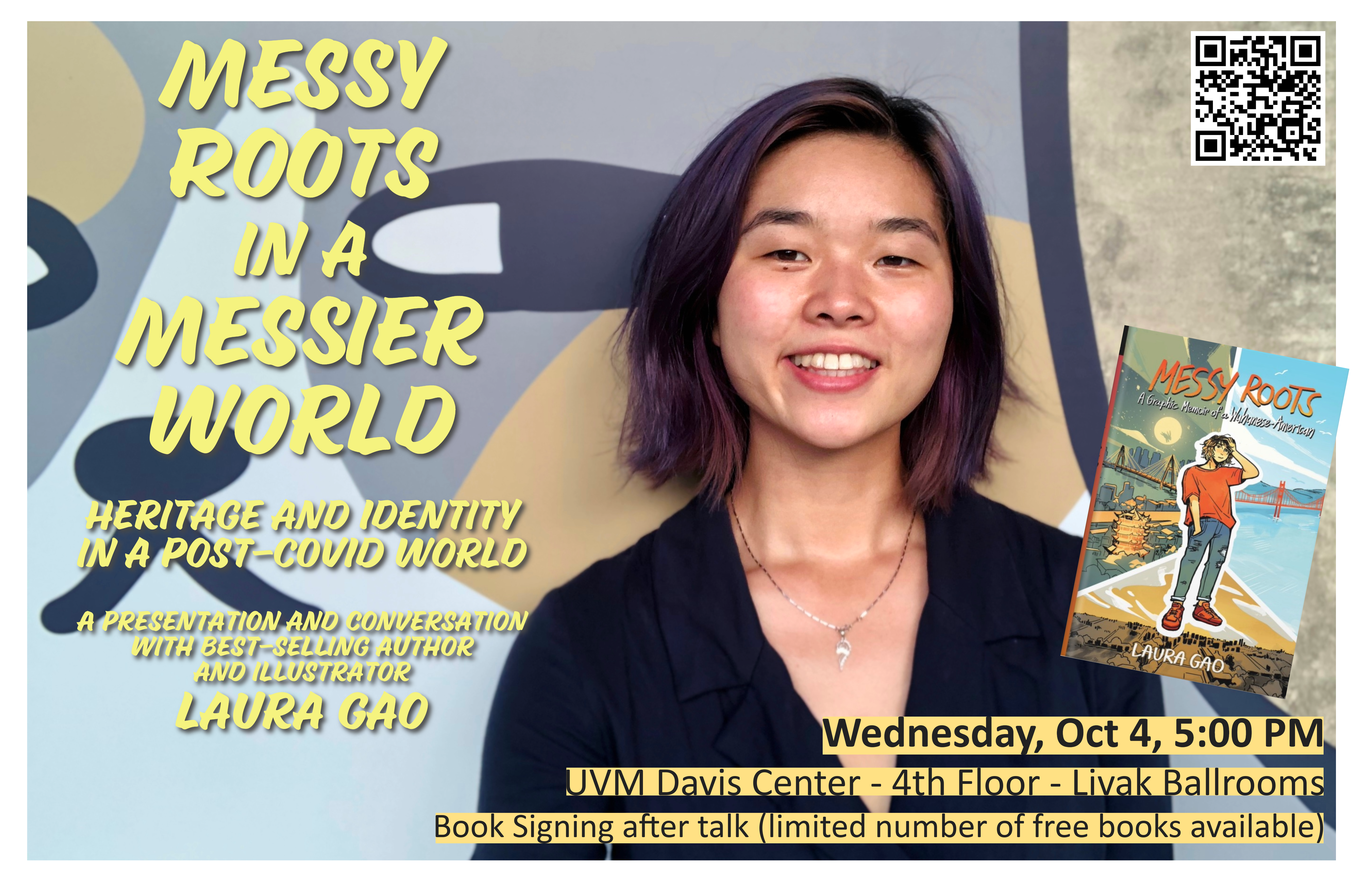 Event poster for Laura Gao talk at UVM on October 4, 2023.